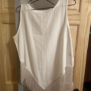 Women’s White Fringe Tank Top – Sleeveless Summer Layer